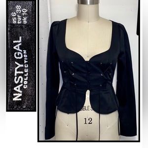 Nasty Gal black jacket/ blazer trend corset style cinched waist regency core